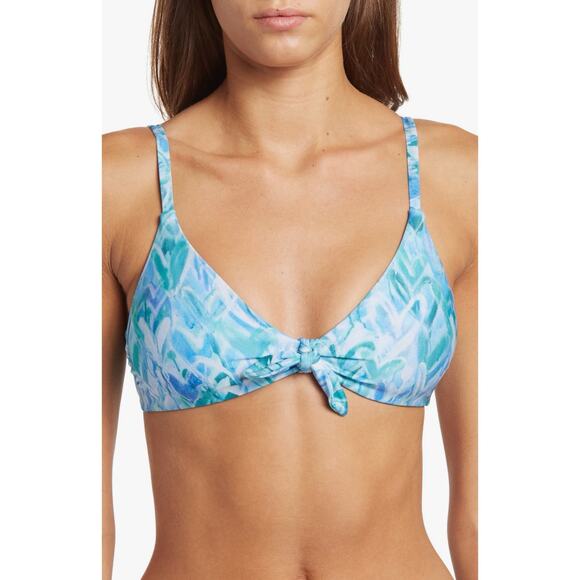 Splendid Graffiti Heart RSC Tie Front Bralete Bikini Top in Blue, Large - Picture 3 of 15